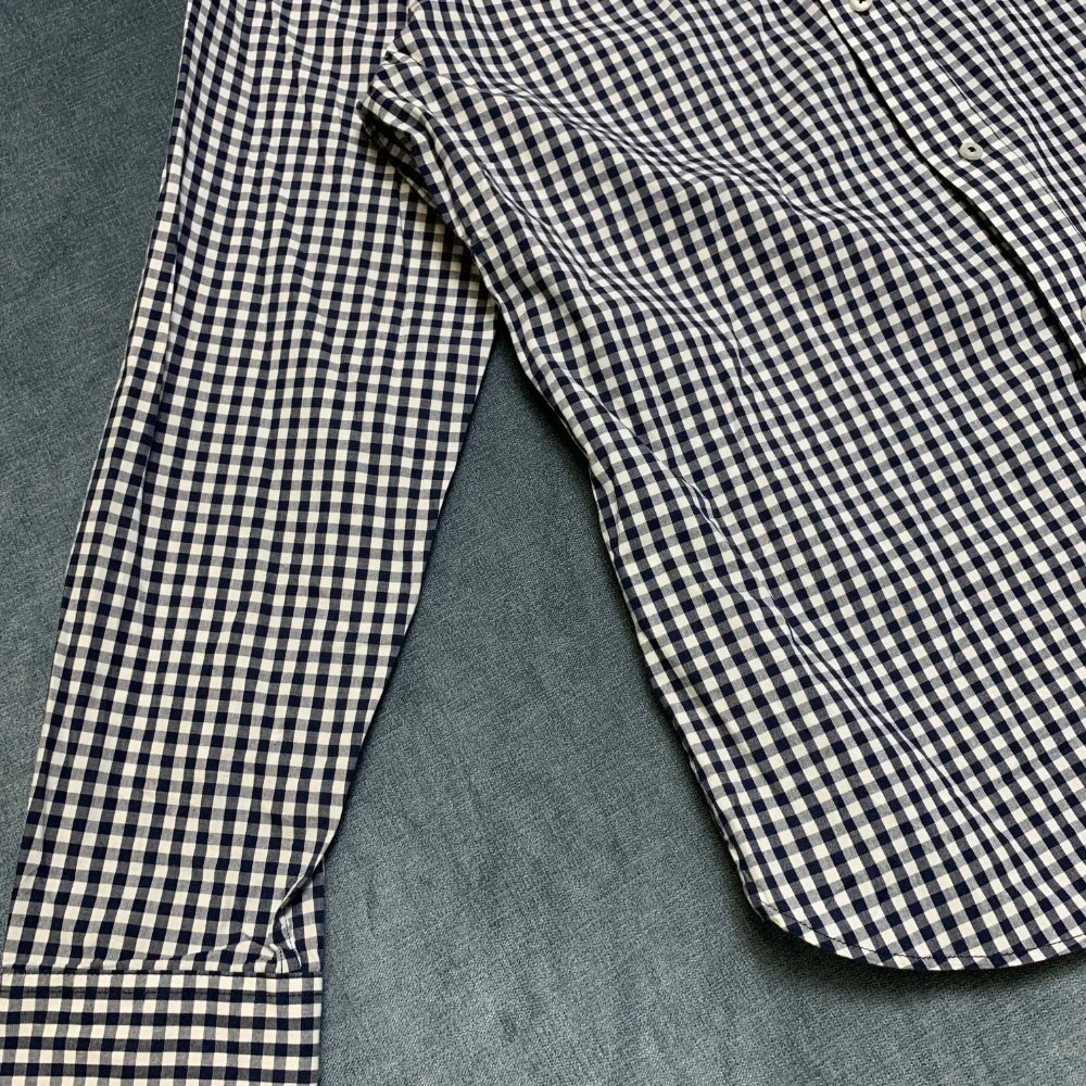 Banana Republic Slim Fit Shirt Mens Large White Black Plaid Business Button Up